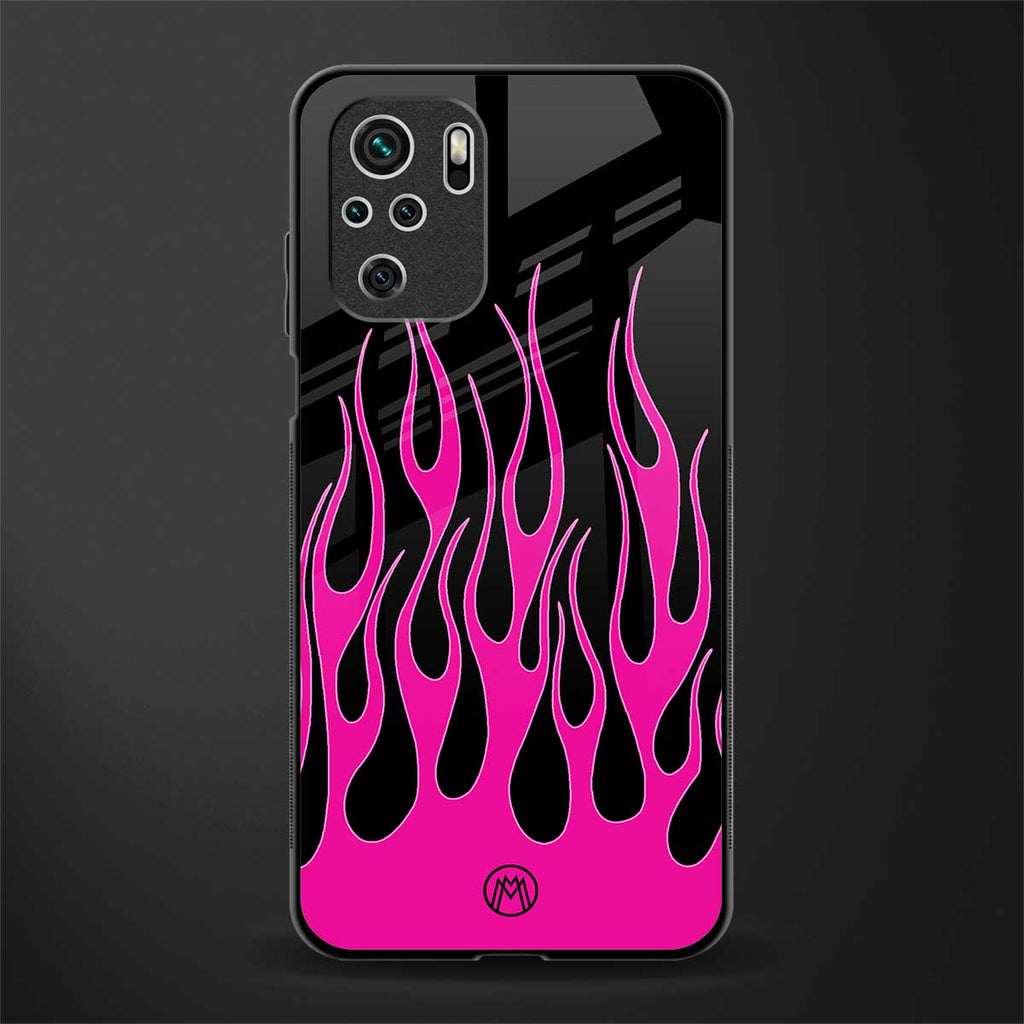 y2k black pink flames glass case for redmi note 10 image