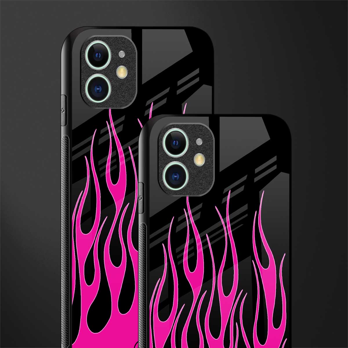 y2k black pink flames glass case for iphone 12 image-2