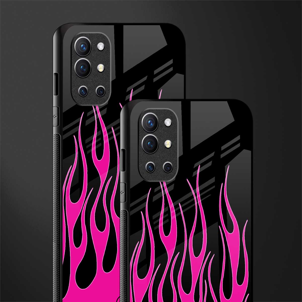 y2k black pink flames glass case for oneplus 9r image-2