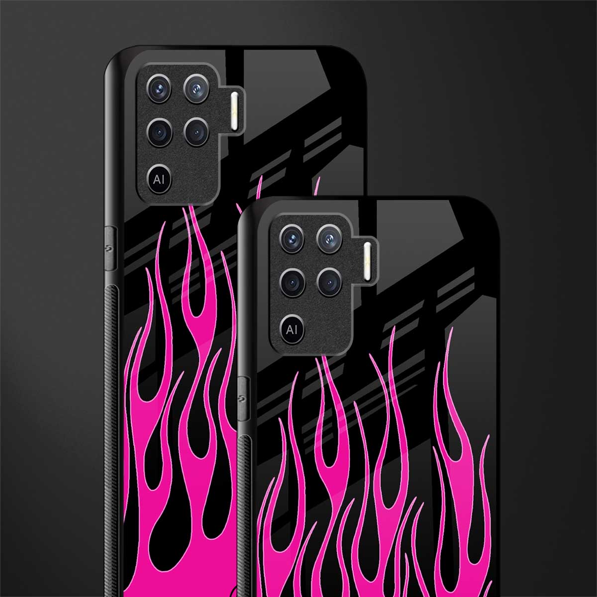 y2k black pink flames glass case for oppo f19 pro image-2