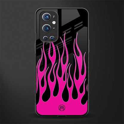 y2k black pink flames glass case for oneplus 9 pro image