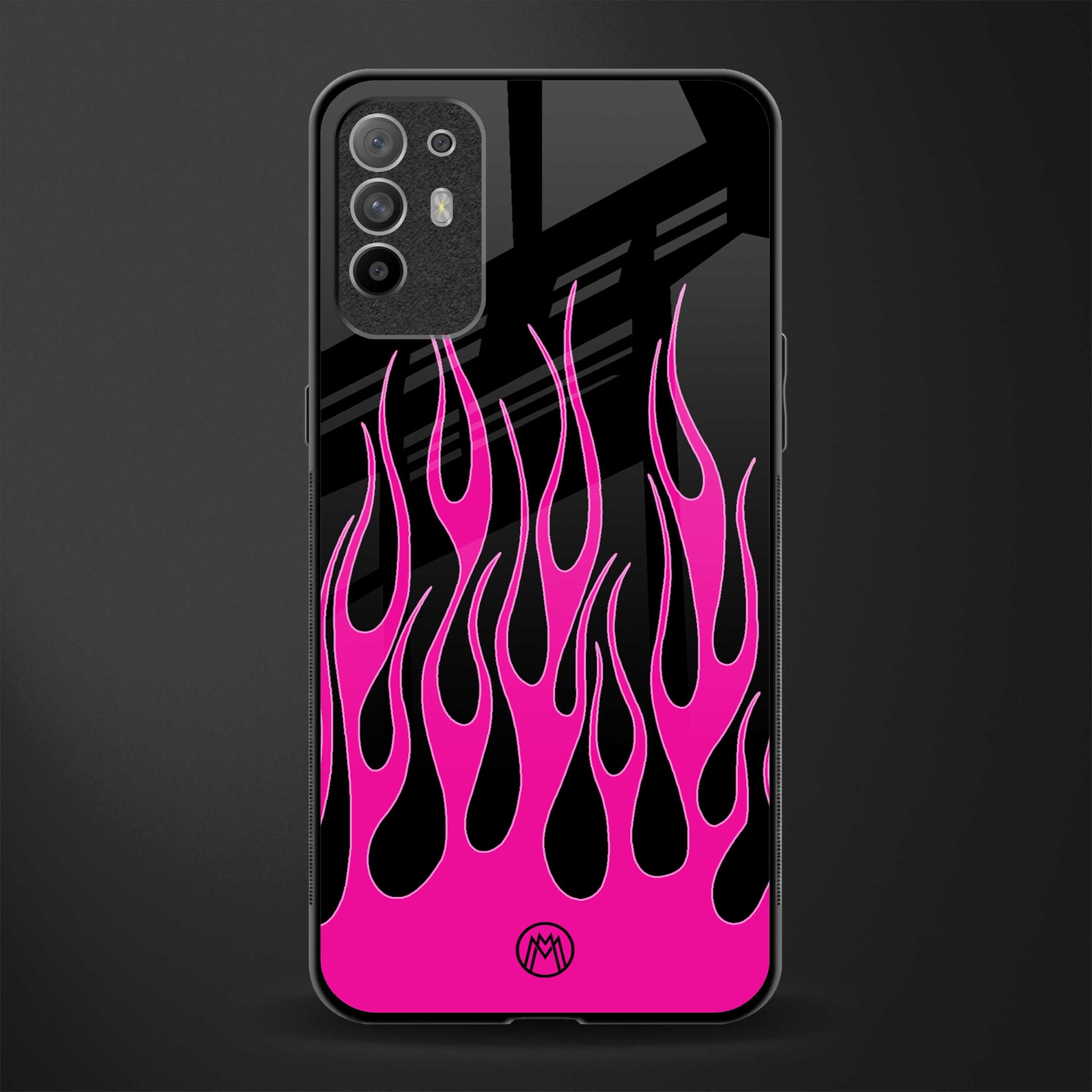 y2k black pink flames glass case for oppo f19 pro plus image