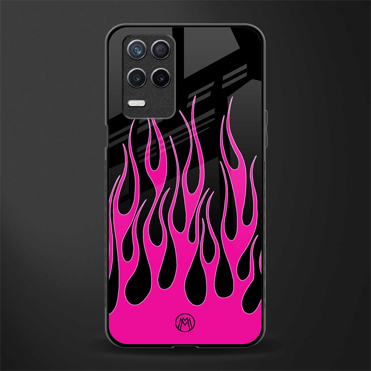 y2k black pink flames glass case for realme 8 5g image