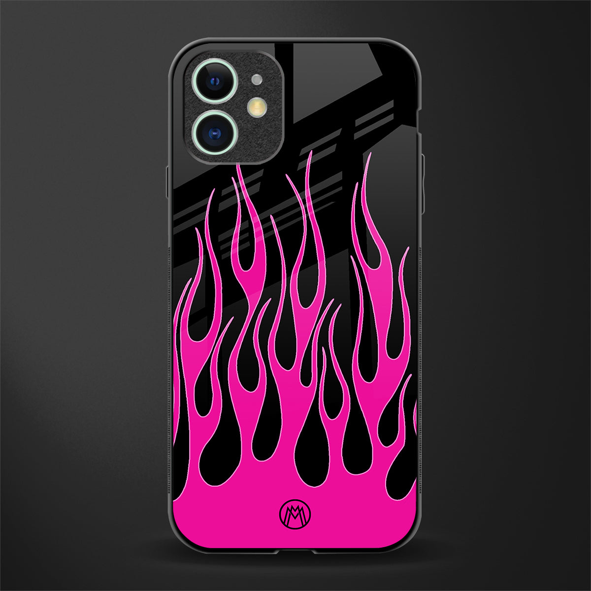 y2k black pink flames glass case for iphone 12 image