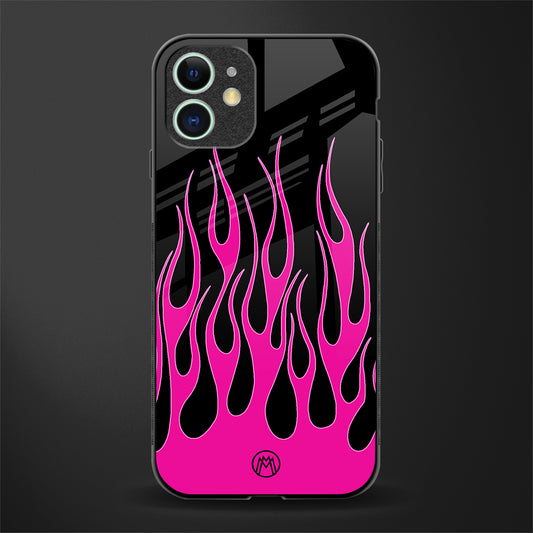 y2k black pink flames glass case for iphone 11 image