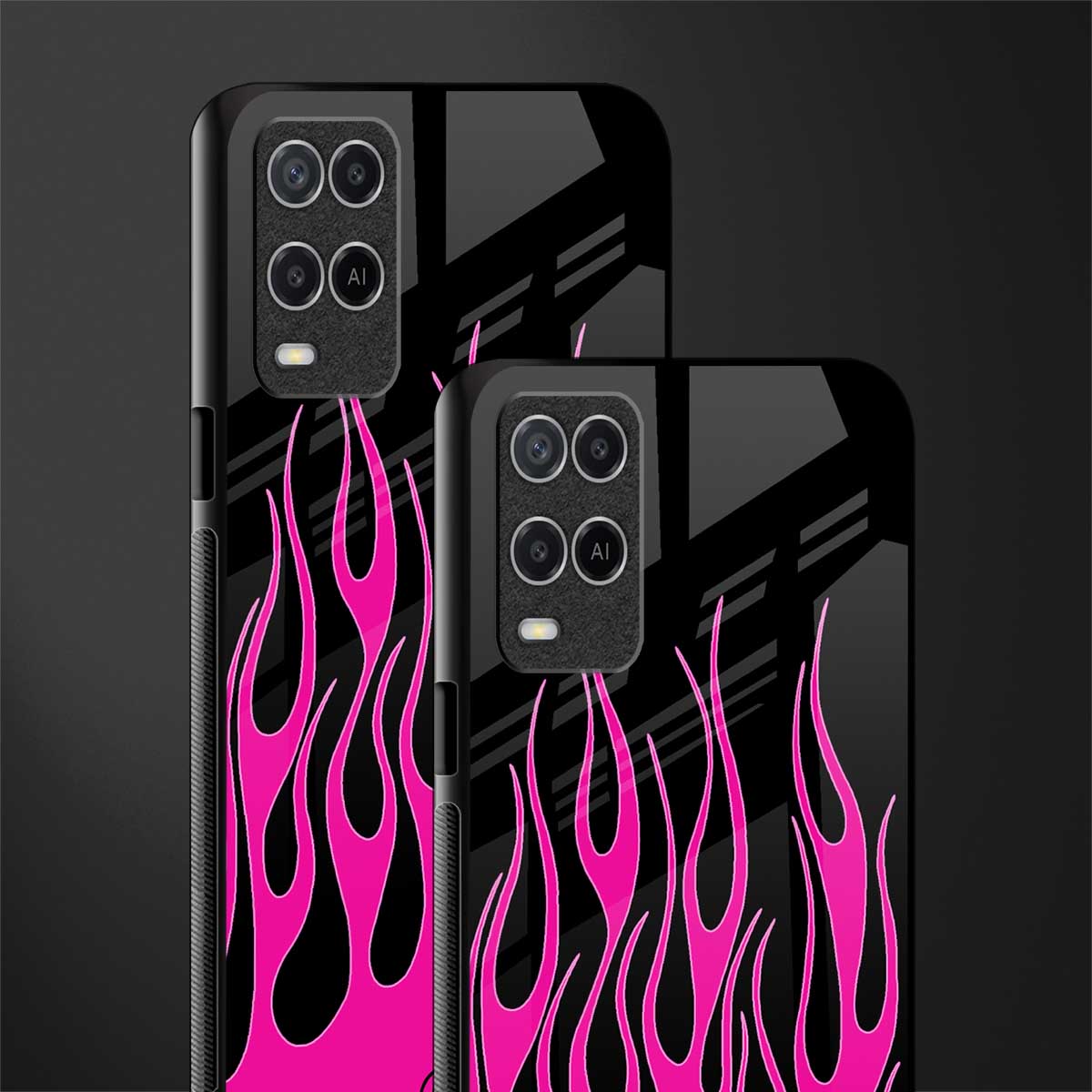 y2k black pink flames glass case for oppo a54 image-2
