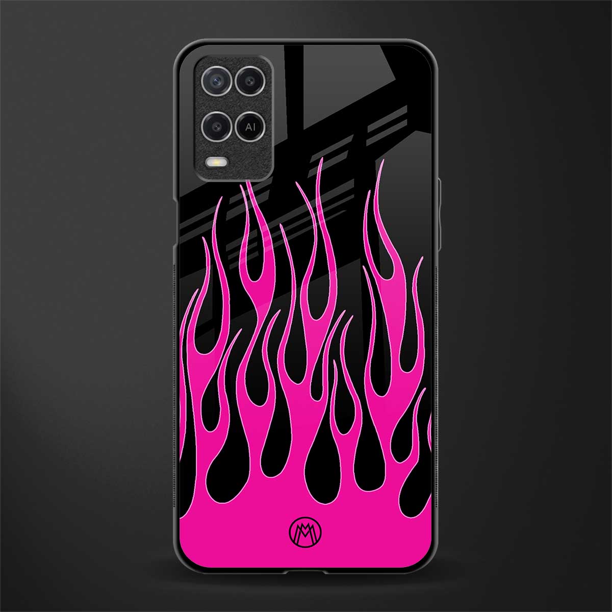 y2k black pink flames glass case for oppo a54 image