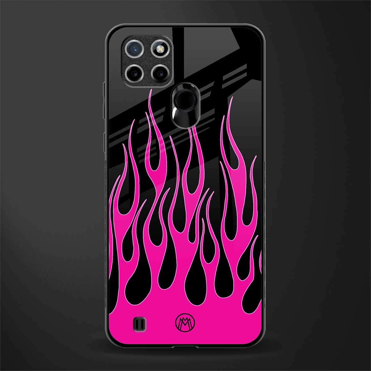 y2k black pink flames glass case for realme c21 image