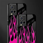 y2k black pink flames glass case for vivo y21t image-2