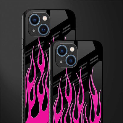 y2k black pink flames glass case for iphone 14 image-2