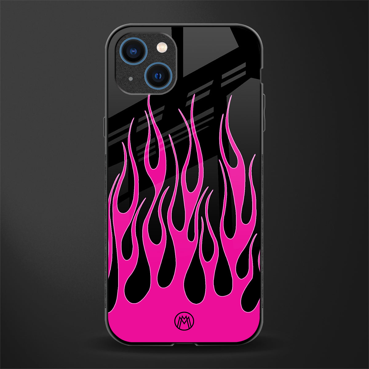 y2k black pink flames glass case for iphone 14 plus image