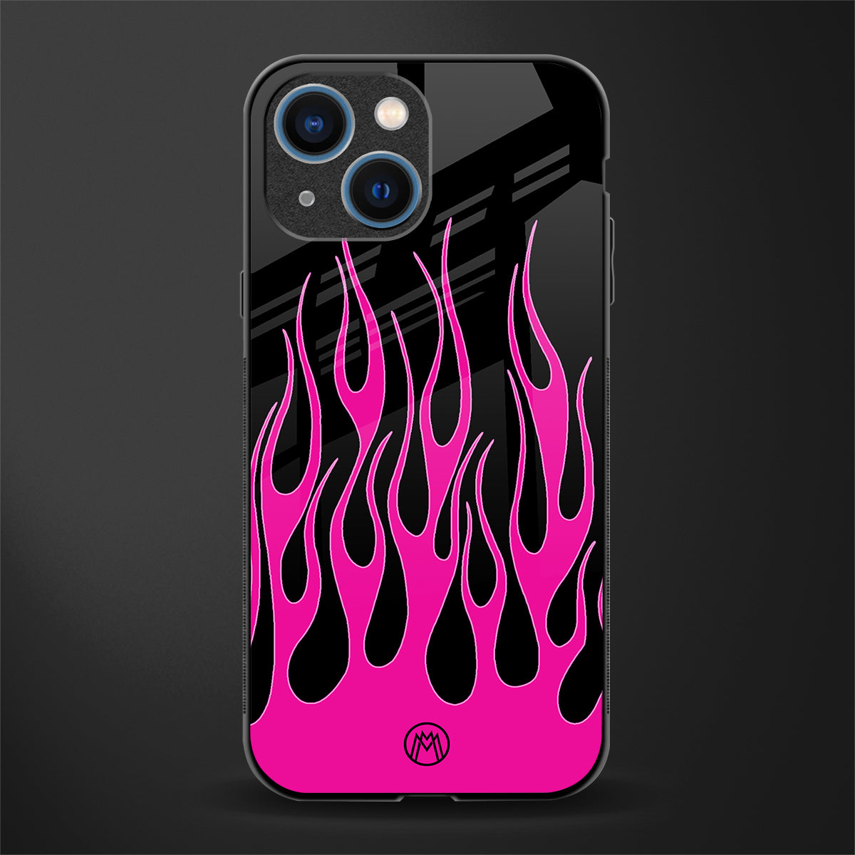 y2k black pink flames glass case for iphone 13 mini image