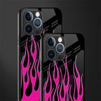 y2k black pink flames glass case for iphone 12 pro image-2
