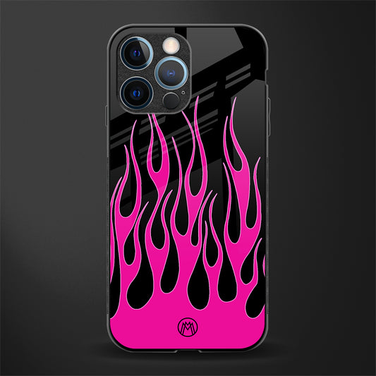 y2k black pink flames glass case for iphone 12 pro image