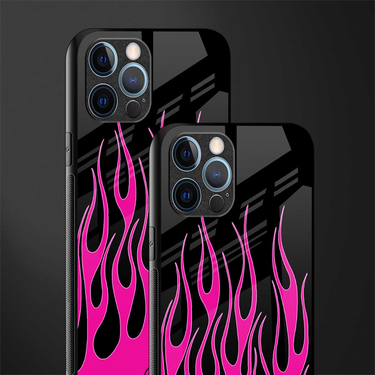 y2k black pink flames glass case for iphone 14 pro max image-2