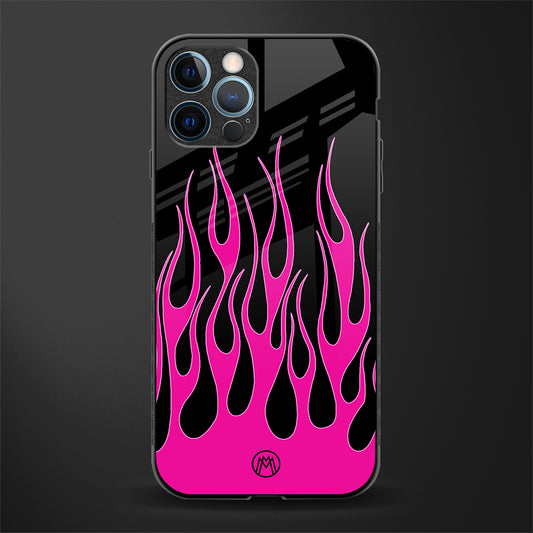 y2k black pink flames glass case for iphone 14 pro max image