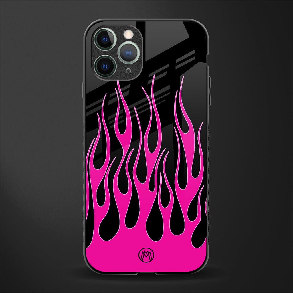 y2k black pink flames glass case for iphone 11 pro max image