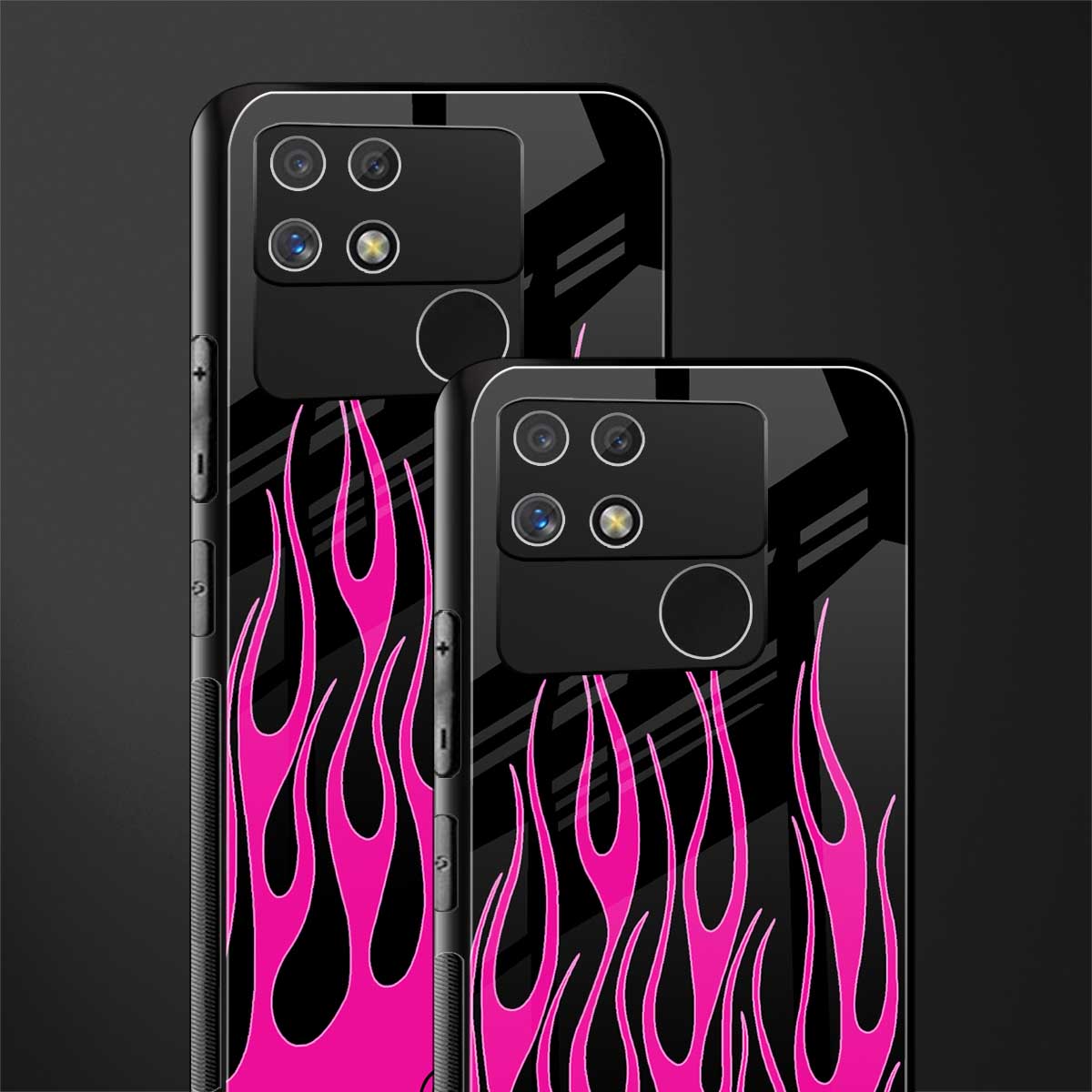 y2k black pink flames back phone cover | glass case for realme narzo 50a