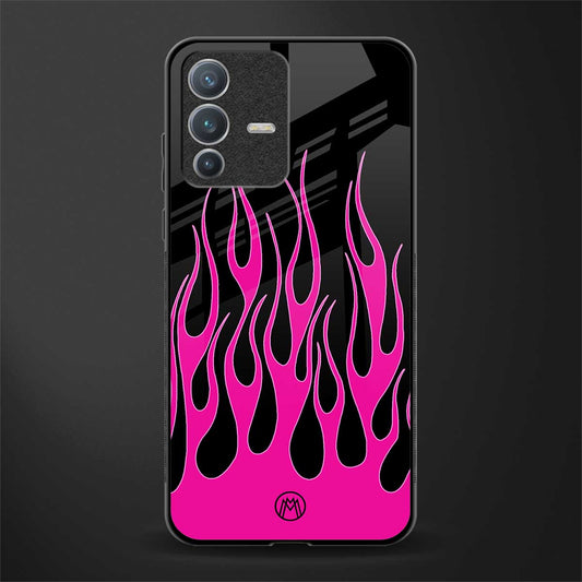 y2k black pink flames glass case for vivo v23 pro 5g image
