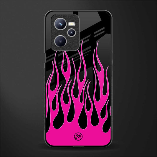 y2k black pink flames glass case for realme c35 image