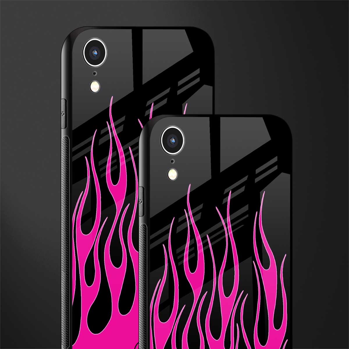 y2k black pink flames glass case for iphone xr image-2