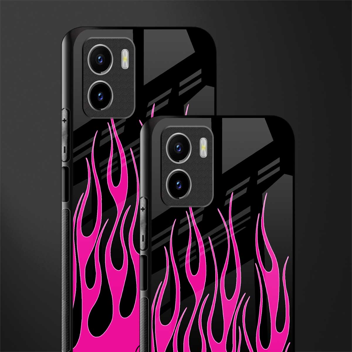 y2k black pink flames glass case for vivo y15s image-2