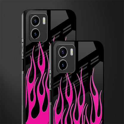 y2k black pink flames glass case for vivo y15s image-2