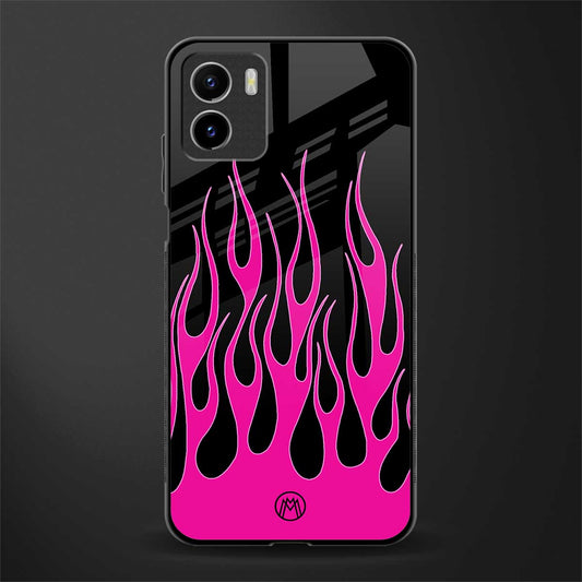 y2k black pink flames glass case for vivo y15s image