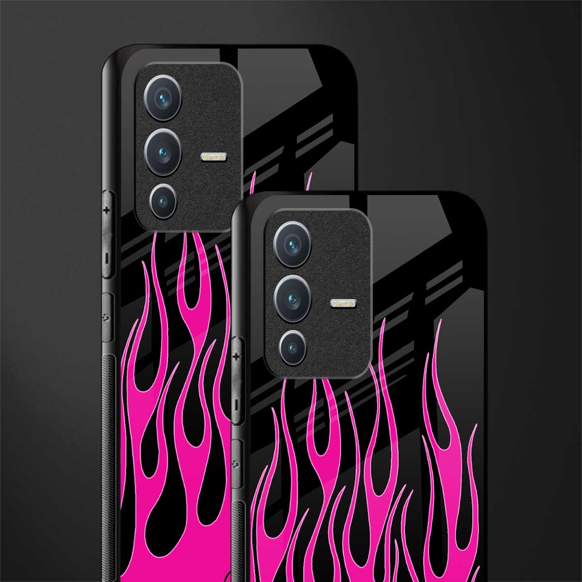 y2k black pink flames glass case for vivo v23 5g image-2
