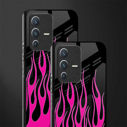y2k black pink flames glass case for vivo v23 5g image-2