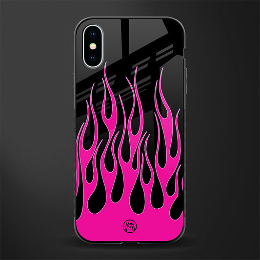 y2k black pink flames glass case for iphone x image