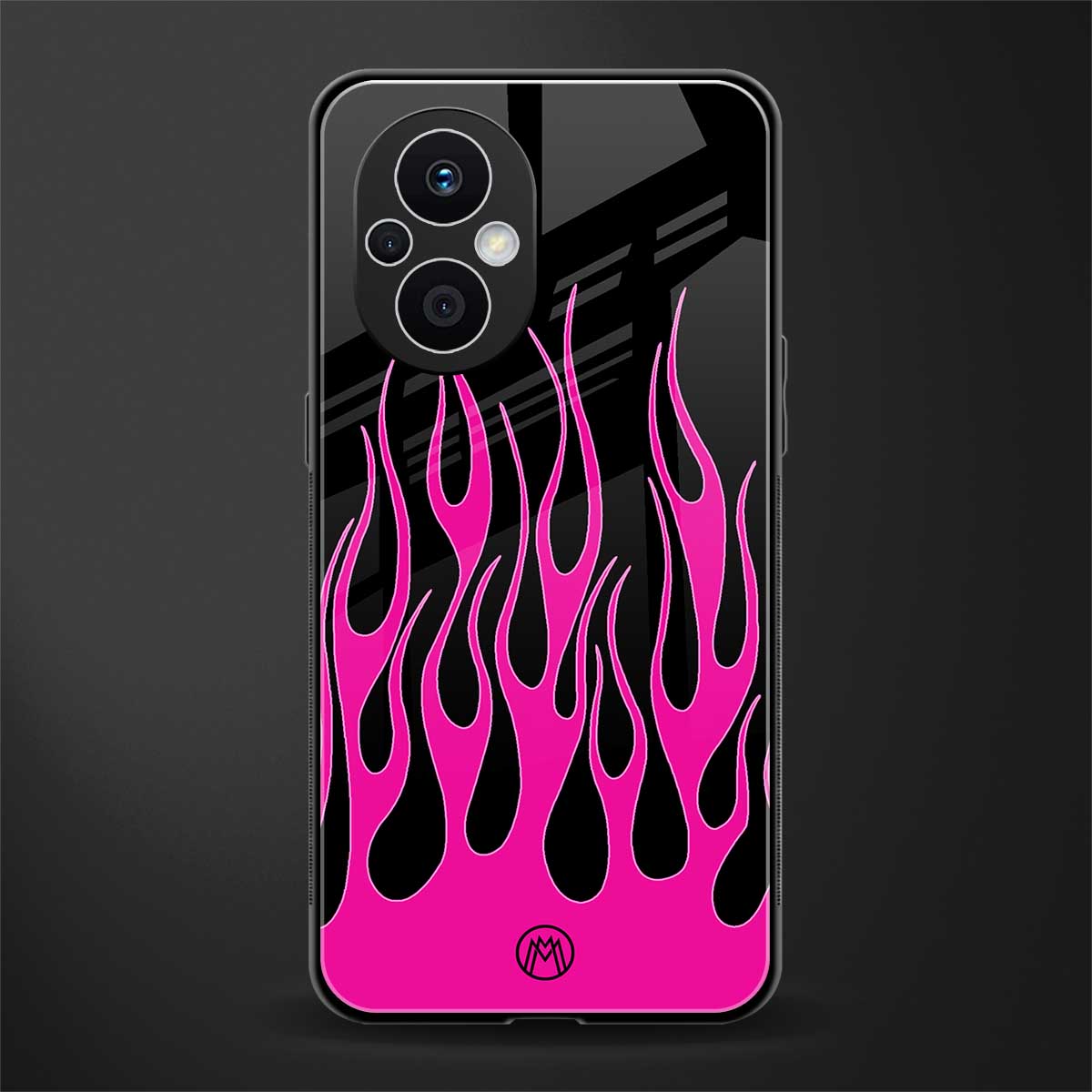 y2k black pink flames back phone cover | glass case for oppo f21 pro 5g