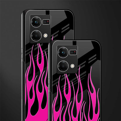 y2k black pink flames back phone cover | glass case for oppo f21 pro 4g