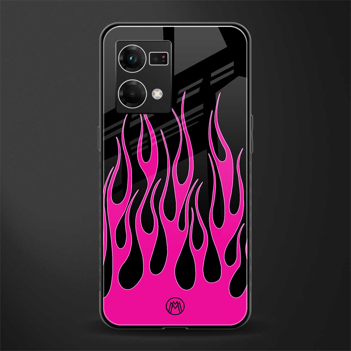 y2k black pink flames back phone cover | glass case for oppo f21 pro 4g