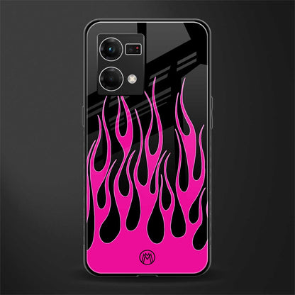 y2k black pink flames back phone cover | glass case for oppo f21 pro 4g