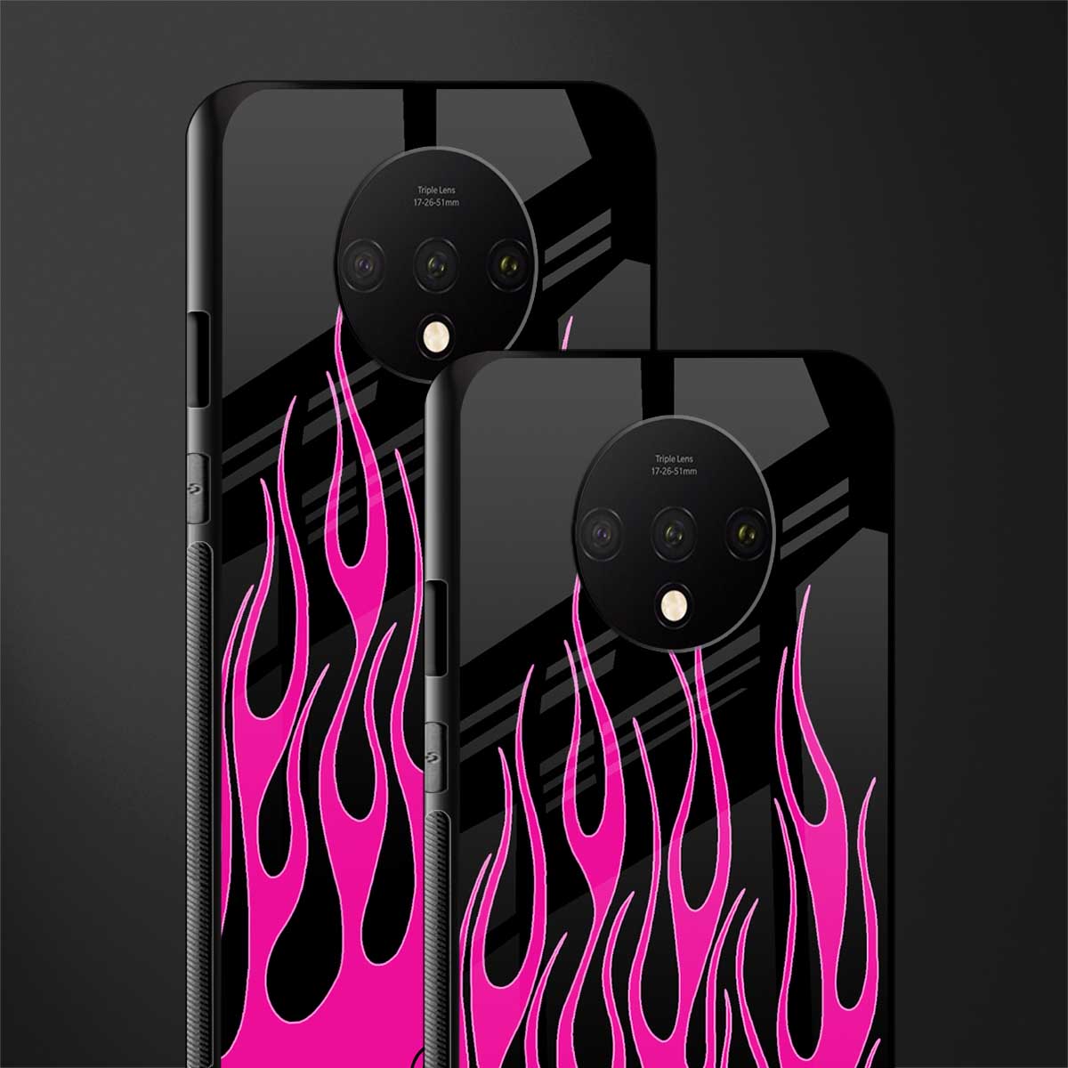 y2k black pink flames glass case for oneplus 7t image-2