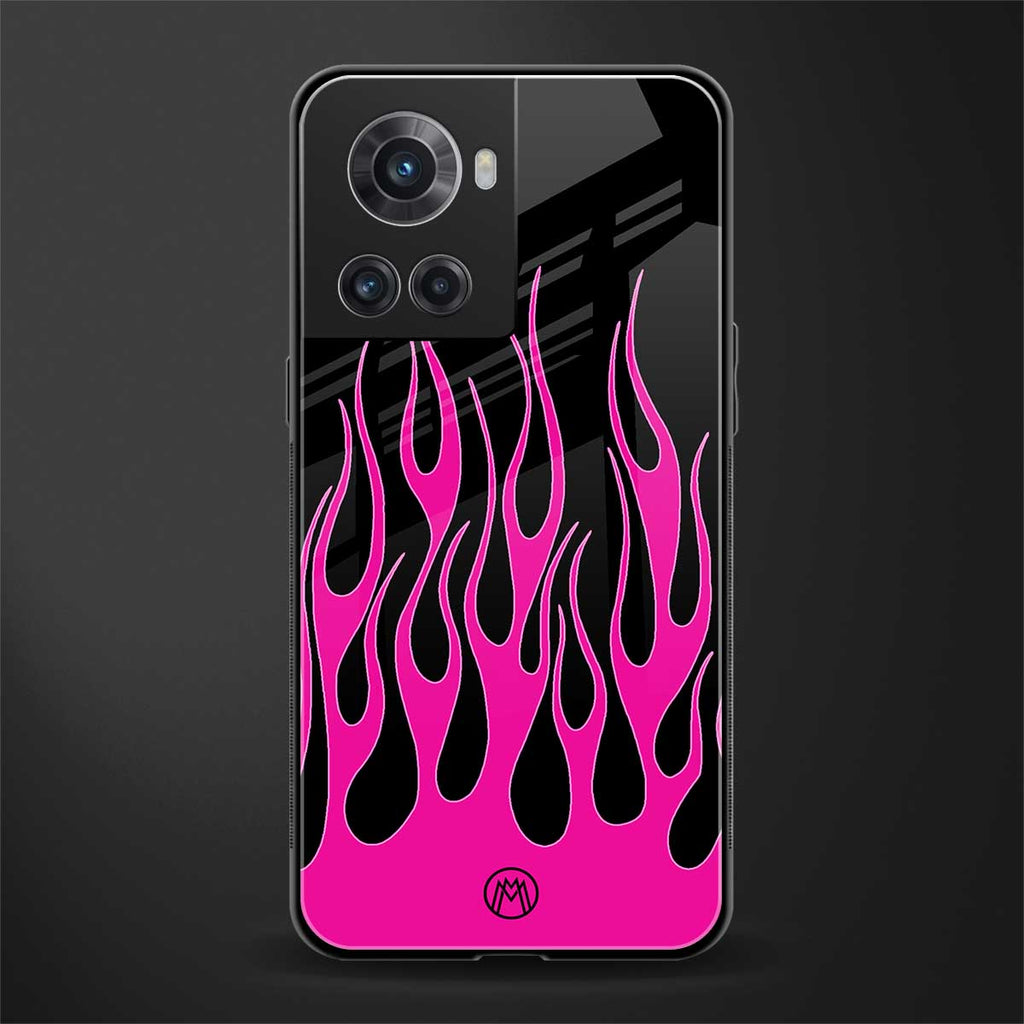 y2k black pink flames back phone cover | glass case for oneplus 10r 5g