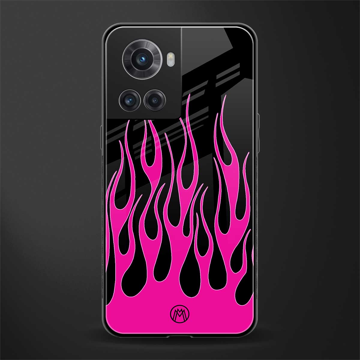 y2k black pink flames back phone cover | glass case for oneplus 10r 5g