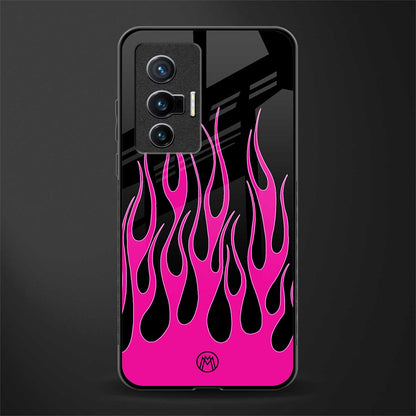 y2k black pink flames glass case for vivo x70 image