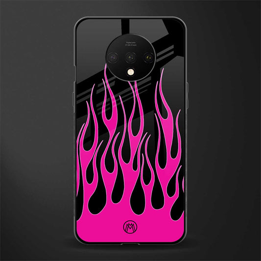 y2k black pink flames glass case for oneplus 7t image