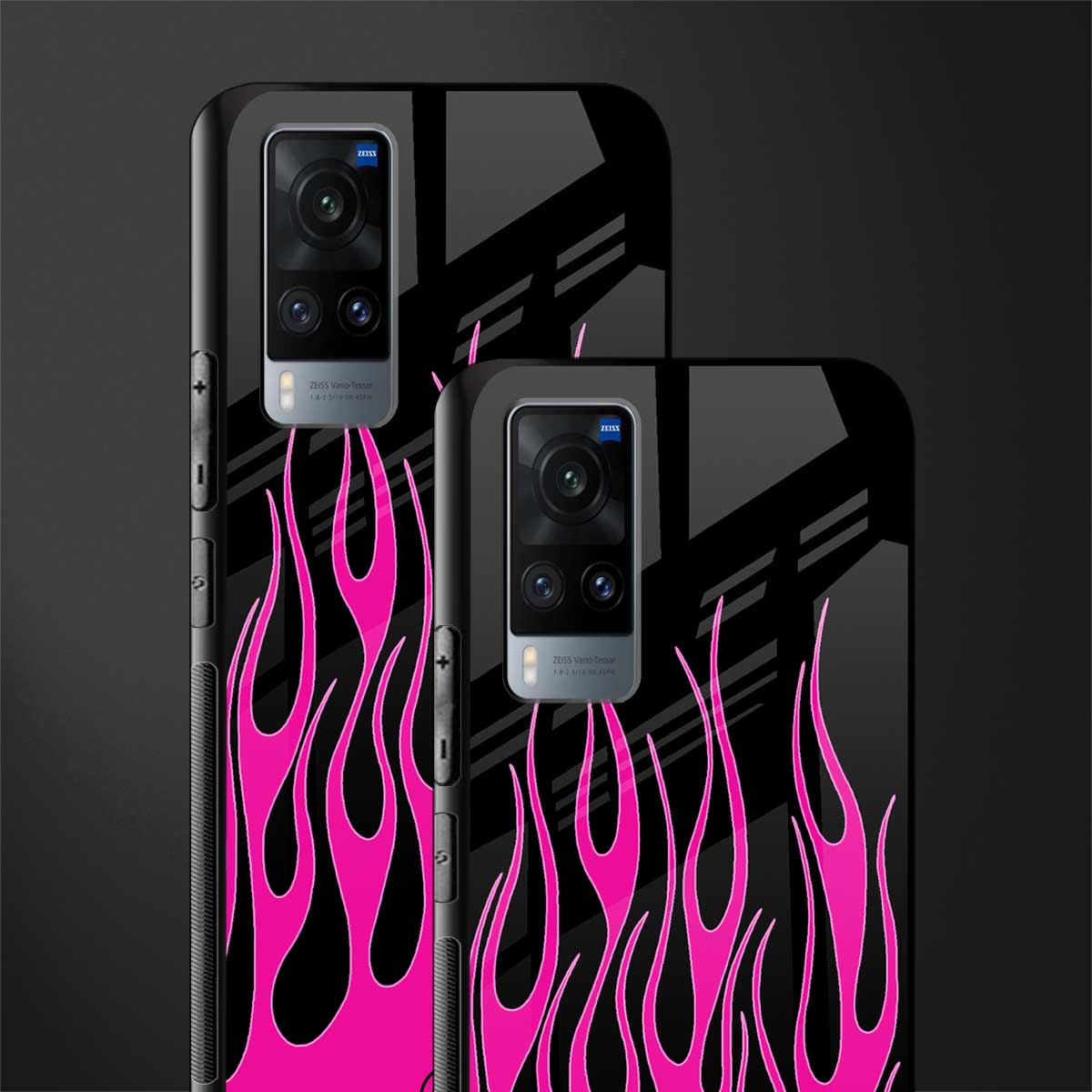 y2k black pink flames glass case for vivo x60 image-2