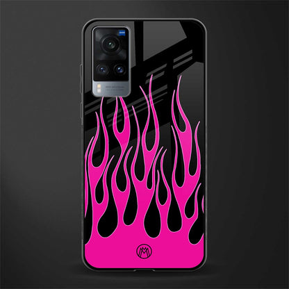 y2k black pink flames glass case for vivo x60 image
