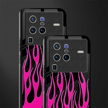 y2k black pink flames glass case for vivo x80 pro 5g image-2
