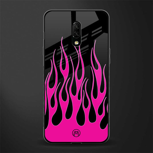 y2k black pink flames glass case for oneplus 7 image