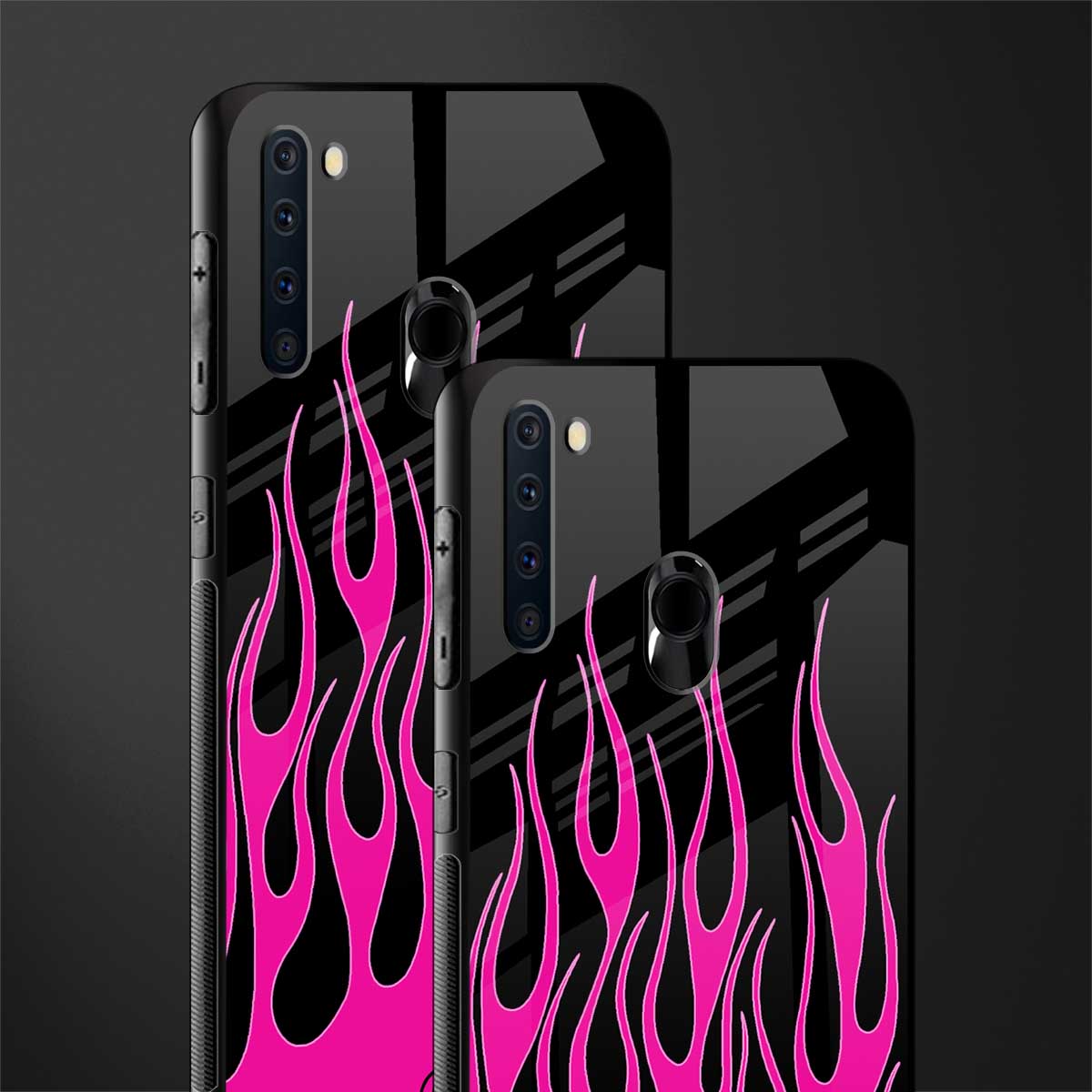 y2k black pink flames glass case for samsung a21 image-2