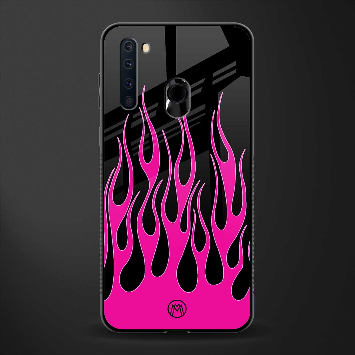 y2k black pink flames glass case for samsung a21 image