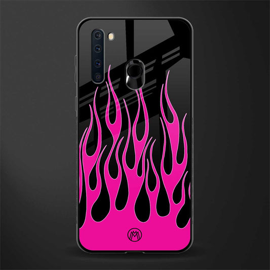 y2k black pink flames glass case for samsung a21 image