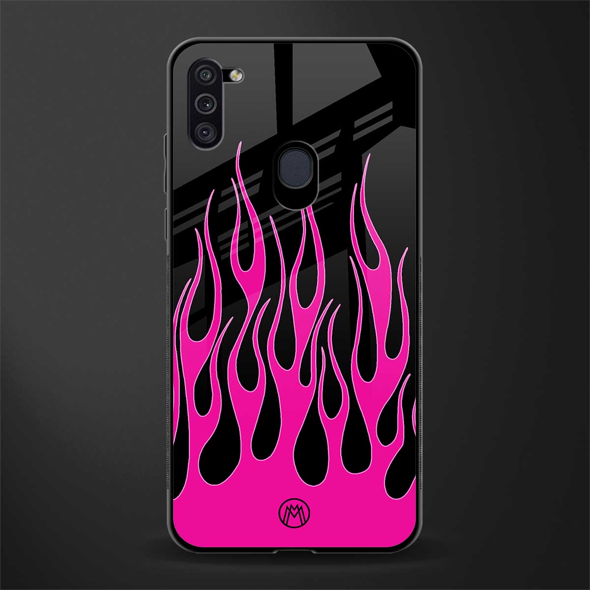 y2k black pink flames glass case for samsung a11 image