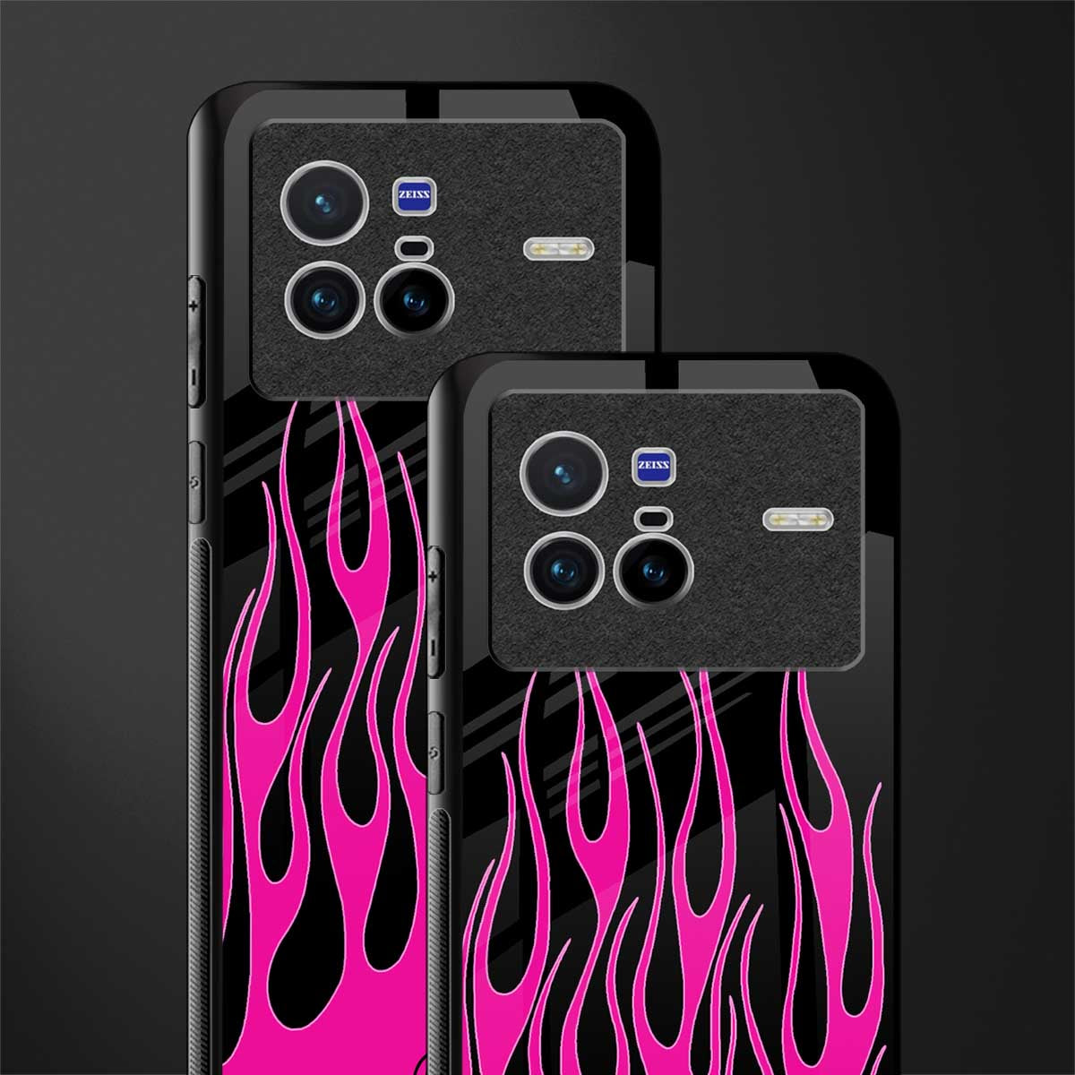 y2k black pink flames glass case for vivo x80 image-2