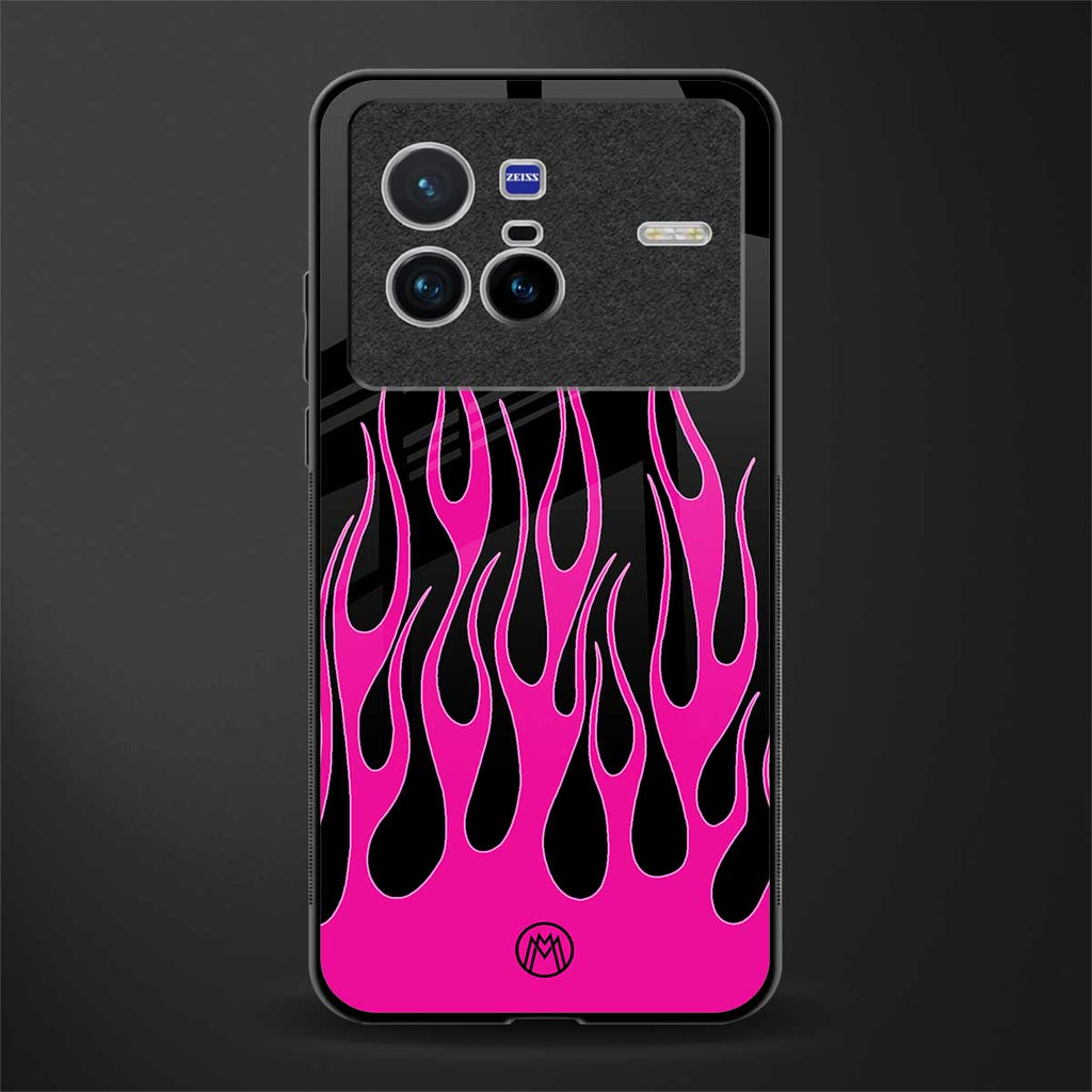 y2k black pink flames glass case for vivo x80 image